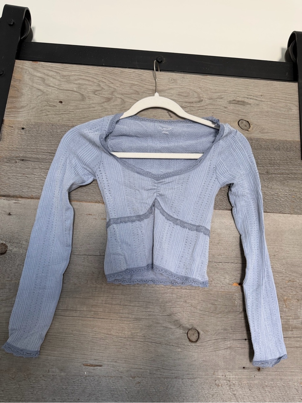 Urban Outfitters Pale Blue Lace-Trim Long Sleeve Top